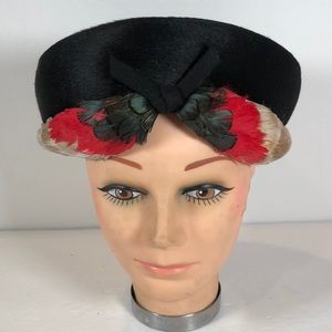Vintage Womans Hat Jan Leslie Custom Helios Italian Italy Feather Band Fur